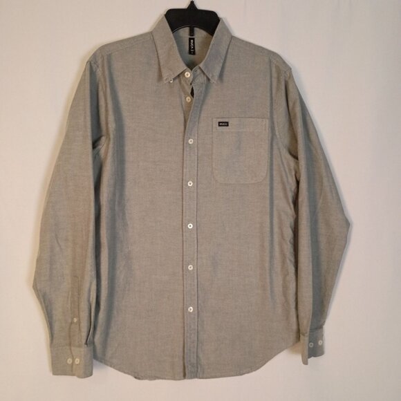 RVCA Mens Slim Fit Long Sleeve Oxford Shirt Gray Cotton Button Down Size L - Picture 10 of 10